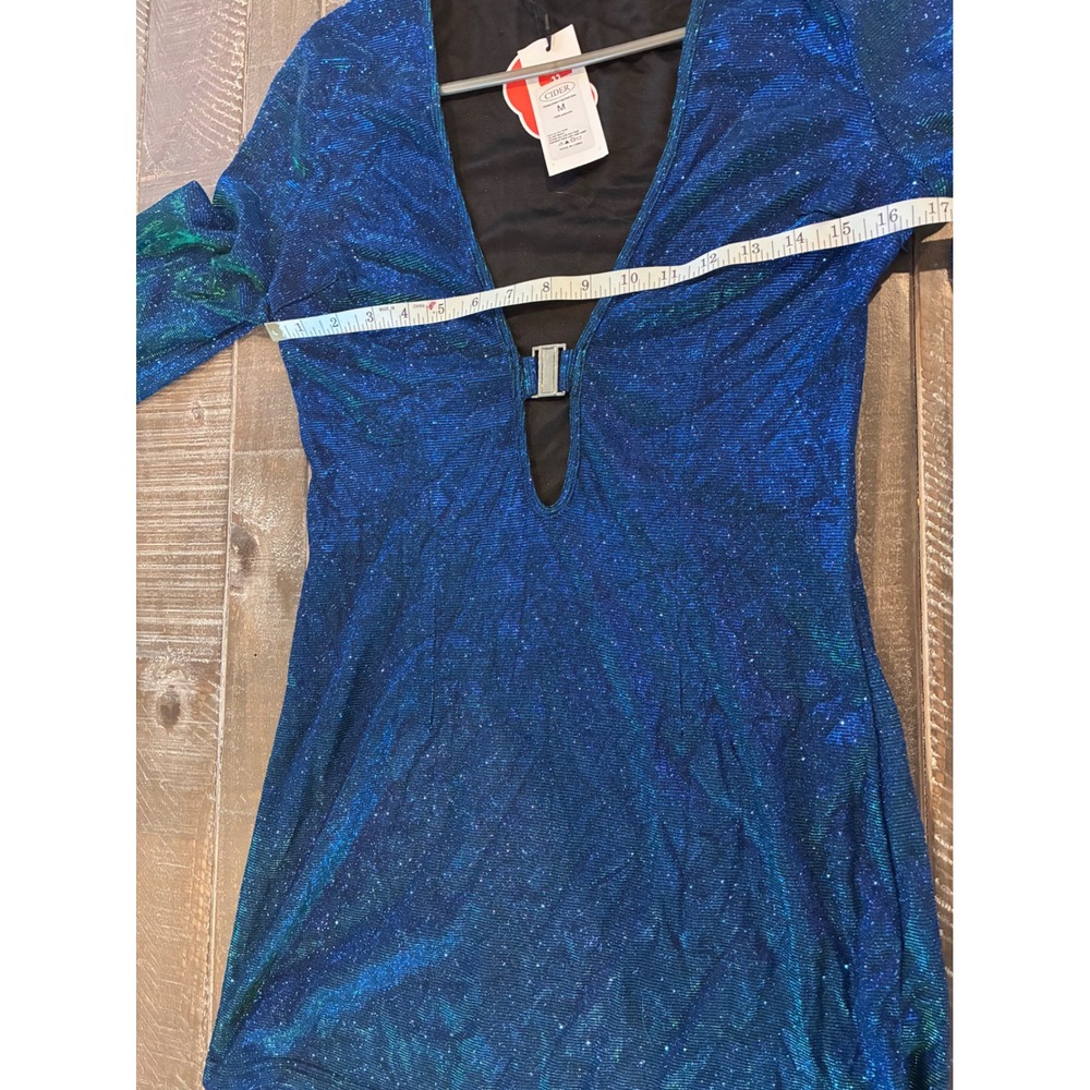 CIDER Blue Sparkle Cutout Long Sleeve Mini Dress, Retro, 70s, Size Medium - Picture 5 of 6